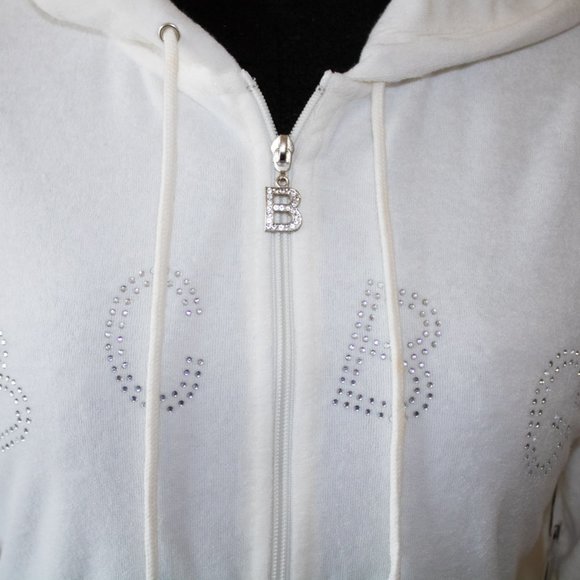 NWT BCBG MAXAZRIA Branded Logo Hoodie White Top L - Picture 5 of 8